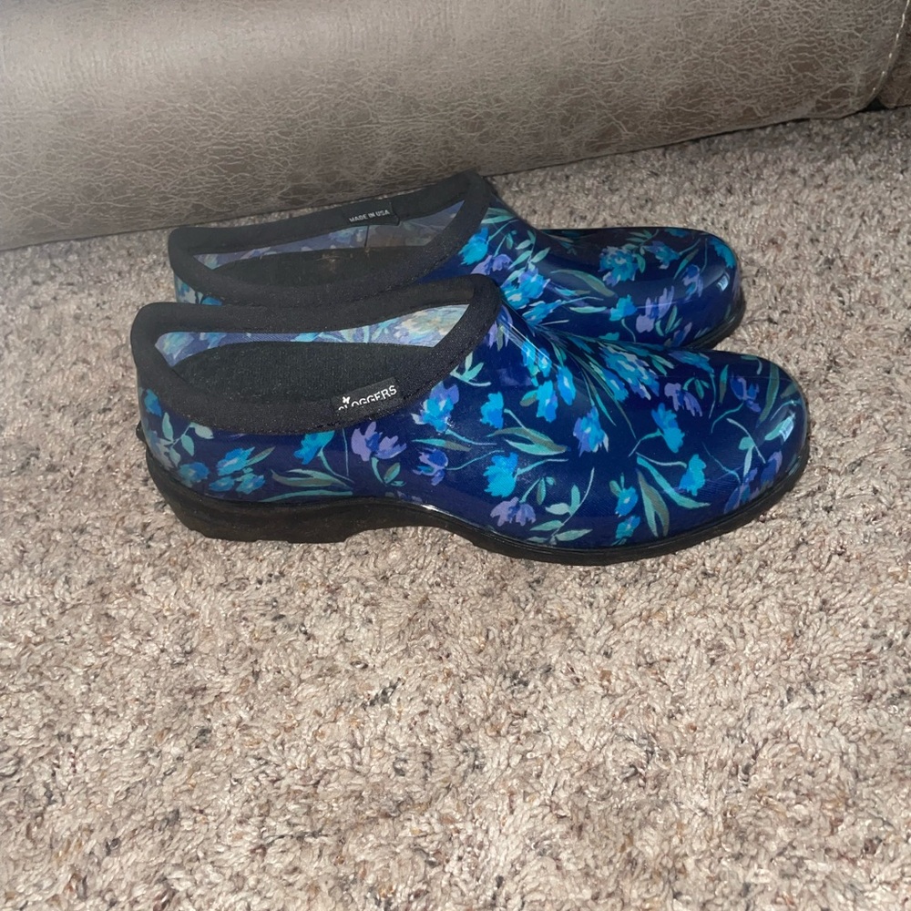 Sloggers Waterproof Paw Print Garden Shoe w/ Comfort Insole Blue Womens 9